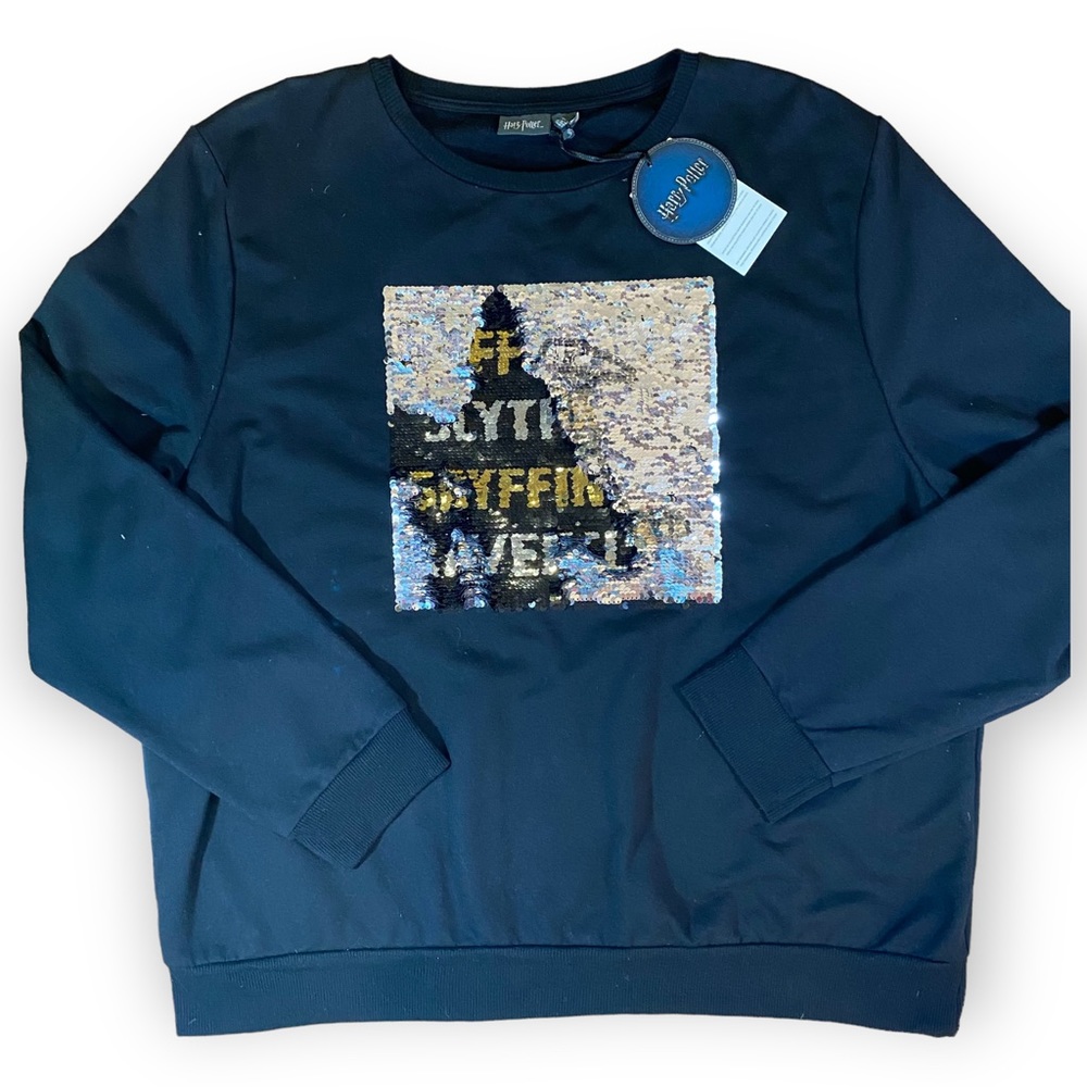 NWT Harry Potter Disney Sequin Magic Crew Neck Black Sweater Size XL